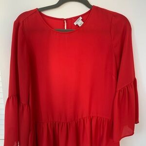 J. Crew Red Ruffled Bell Sleeve Blouse